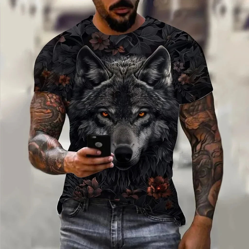 Men's T-Shirts Summer Animal Wolf Pattern 3D Print Tops Tees Summer Women Streetwear Fashion Oversized T Shirt Men Clothing