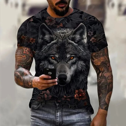 Men's T-Shirts Summer Animal Wolf Pattern 3D Print Tops Tees Summer Women Streetwear Fashion Oversized T Shirt Men Clothing