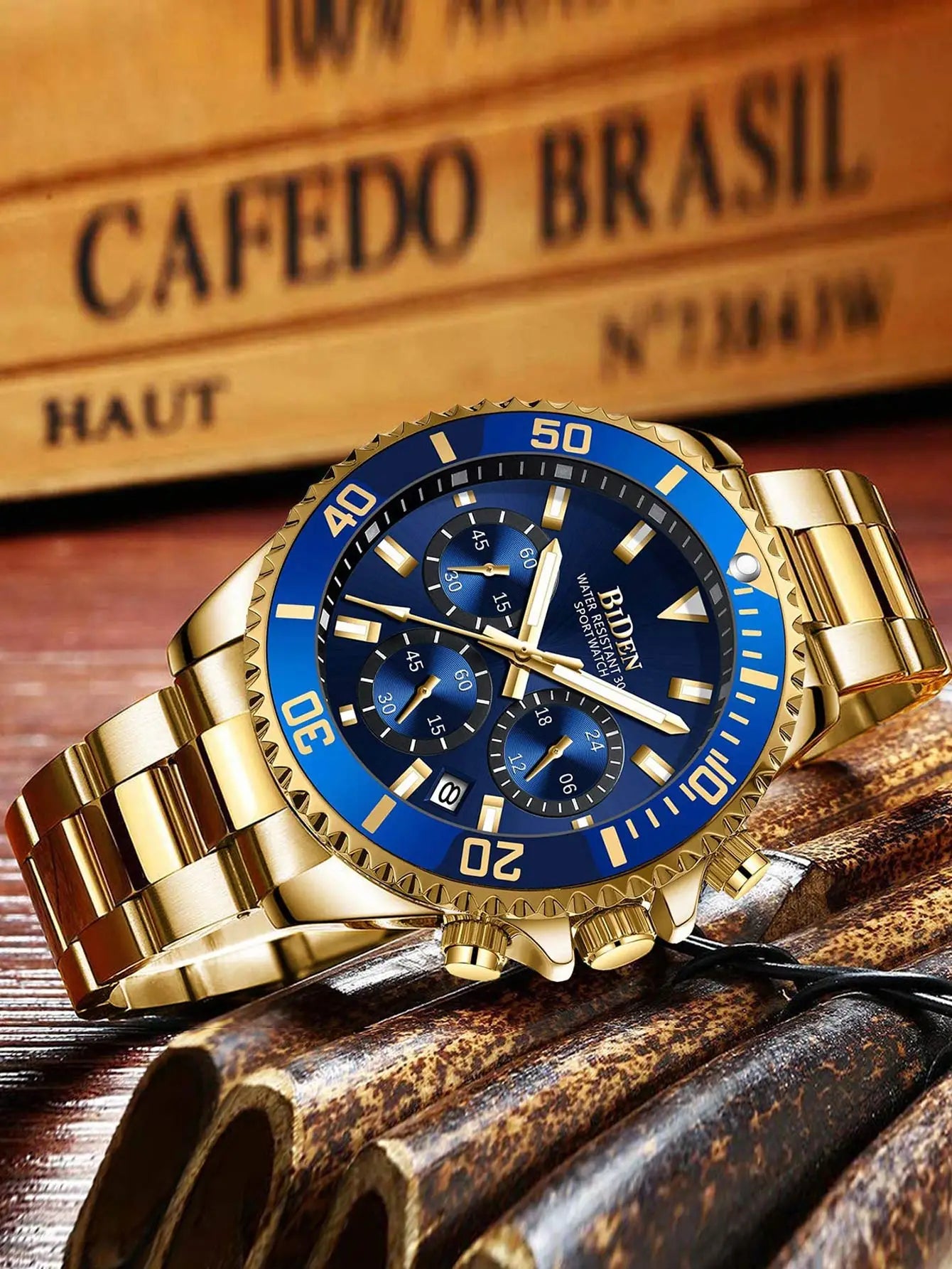 BIDEN Multi functional men's quartz watch luxury waterproof night light business style diving series casual fashion watch