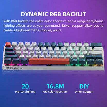 K500-B61 Machenike Mini teclado mecánico, formato 60%, 61 teclas, teclado gaming con cable, teclas totalmente hot-swappable y retroiluminación RGB