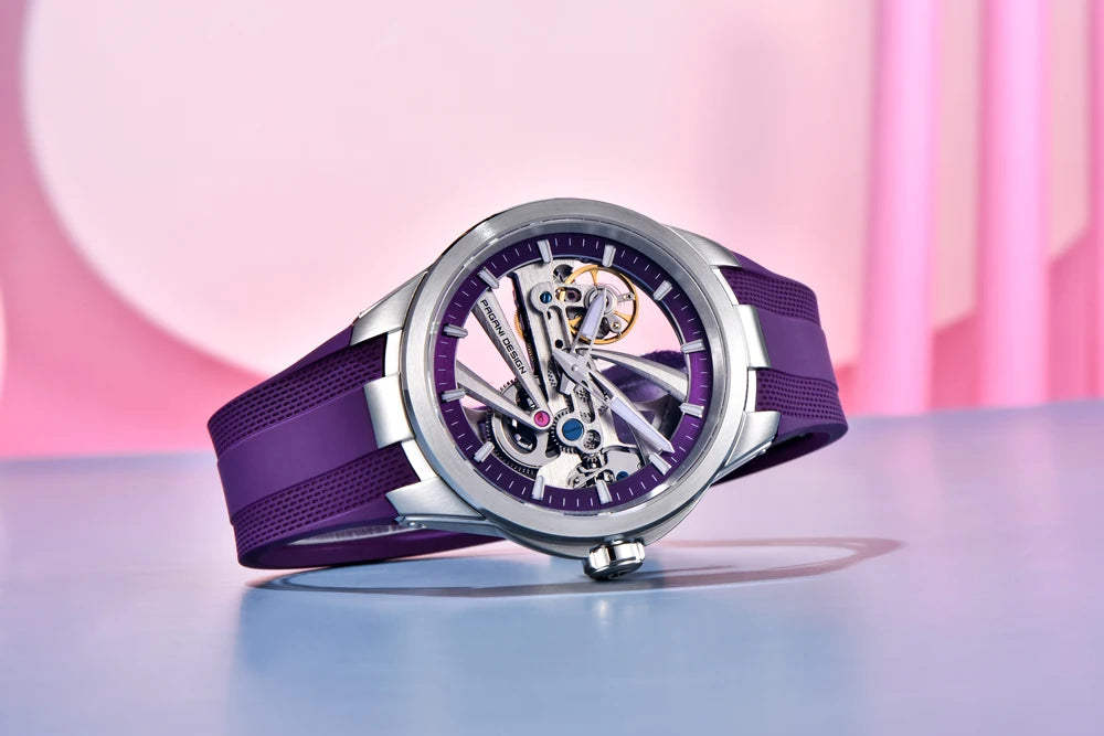 Ceas pentru bărbați PAGANI DESIGN – Model mecanic automat de lux, de tip „schelet” (cu mecanism expus), dotat cu un tourbillon, sticlă de safir cu tratament antireflex, rezistent la apă și luminescent.
