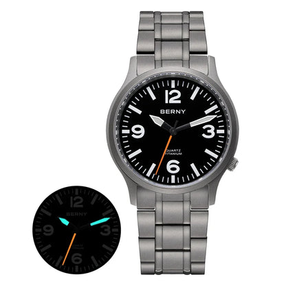 BERNY Full Titanium Watches for Men Super Luminous Sapphire Sports Field Quartz Men's Watch VH31 Wristwatch 5ATM Easy Read
