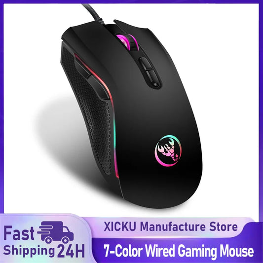 Rato gaming óptico profissional topo de gama com retroiluminação LED em 7 cores vivas e design ergonómico, 3200 DPI, para gamers de LOL e CS