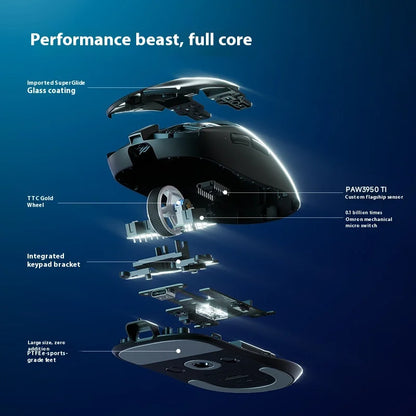 Mouse wireless MCHOSE A7 V2 Ultra+ Tri-Mode ultraleggero Paw3950 Ti 42000dpi 500mah per PC, esports e laptop, accessori gaming