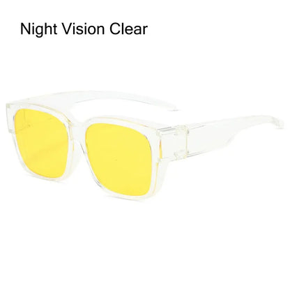 Polarized Fit Over Glasses Sunglasses for Women Men, Trendy Square Wrap Around Shades for Driving Riding, UV Protection