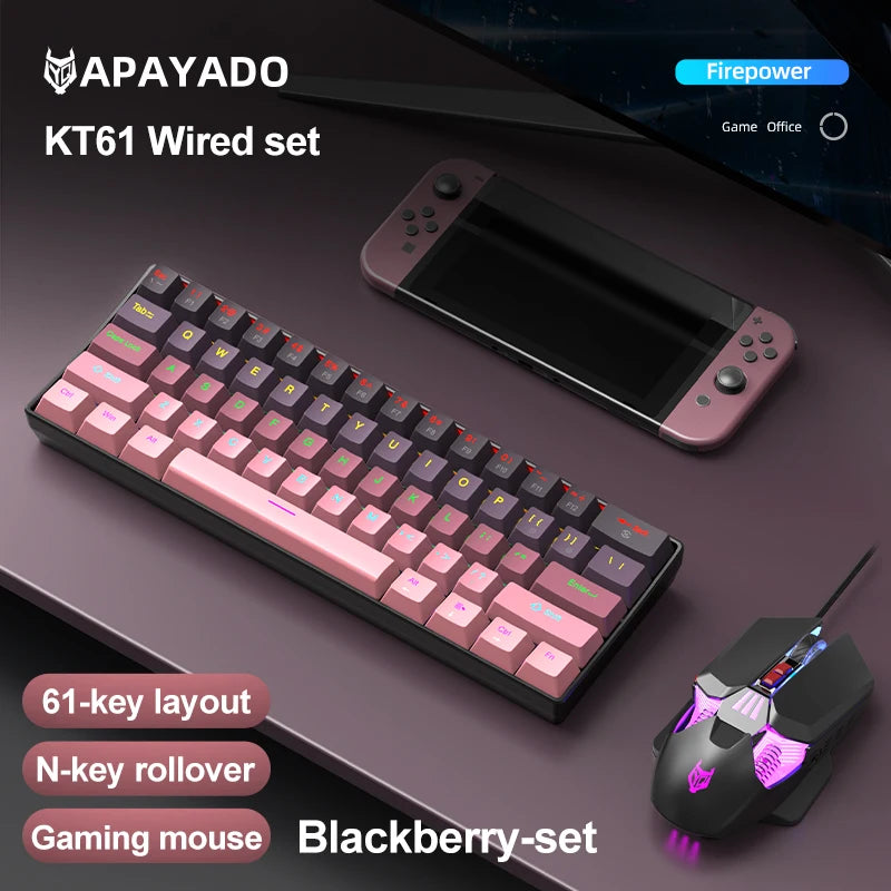 APAYADO K61 Mini Mechanische Tastatur, kabelgebunden, 61 Tasten, Phantom RGB, mechanischer Schalter in Schwarz/Weiß/Rot/Blau für Gaming, 60 % tragbar