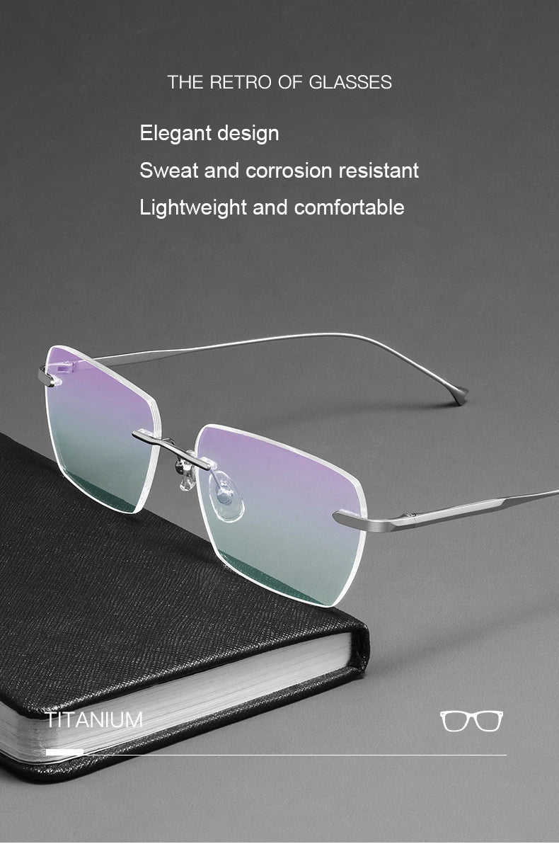 Men Pure Titanium Eyeglasses Frame Women Ultralight Rimless Glasses Blue Light Blocking Lens Prescription Myopia Reading Eyewear