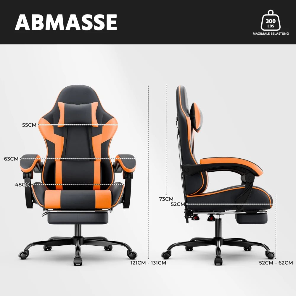 Ergonomic Computer Gaming Chair with Waist Support, Breathable PU Leather Office Chair, Seat Height and Backrest Adjustable