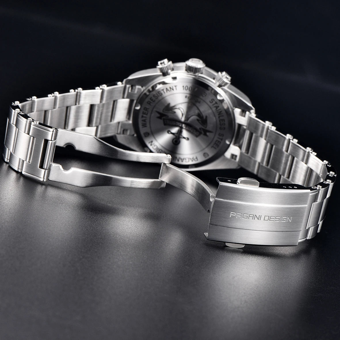 Vyriškas laikrodis „PAGANI DESIGN“ „Panda“ – prabangus kvarcinis chronografas, atsparus vandeniui, safyro stiklas su antirefleksine danga, šviečiantis sportinis laikrodis