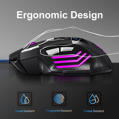 KEBIDUMEI Wired Gaming Mouse 7 Buttons RGB Backlit Mouse Ergonomic USB Mouse 2400 DPI 3 Level DPI For PC Laptop Windows Mac OS