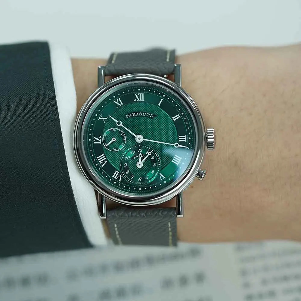 FARASUTE Retro Luxury Alarm Clock Quartz Watch Men Waterproof Night Light Wristwatch Casual Sapphire Stainless Steel Male Watch