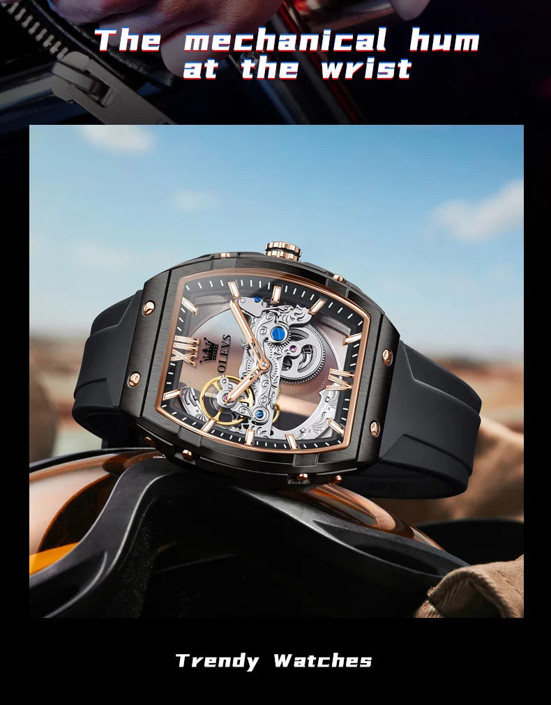 OLEVS 6779 fashion men's watches waterproof Transparent dial silicone tape mechanical watch for man Original brand wristwatch