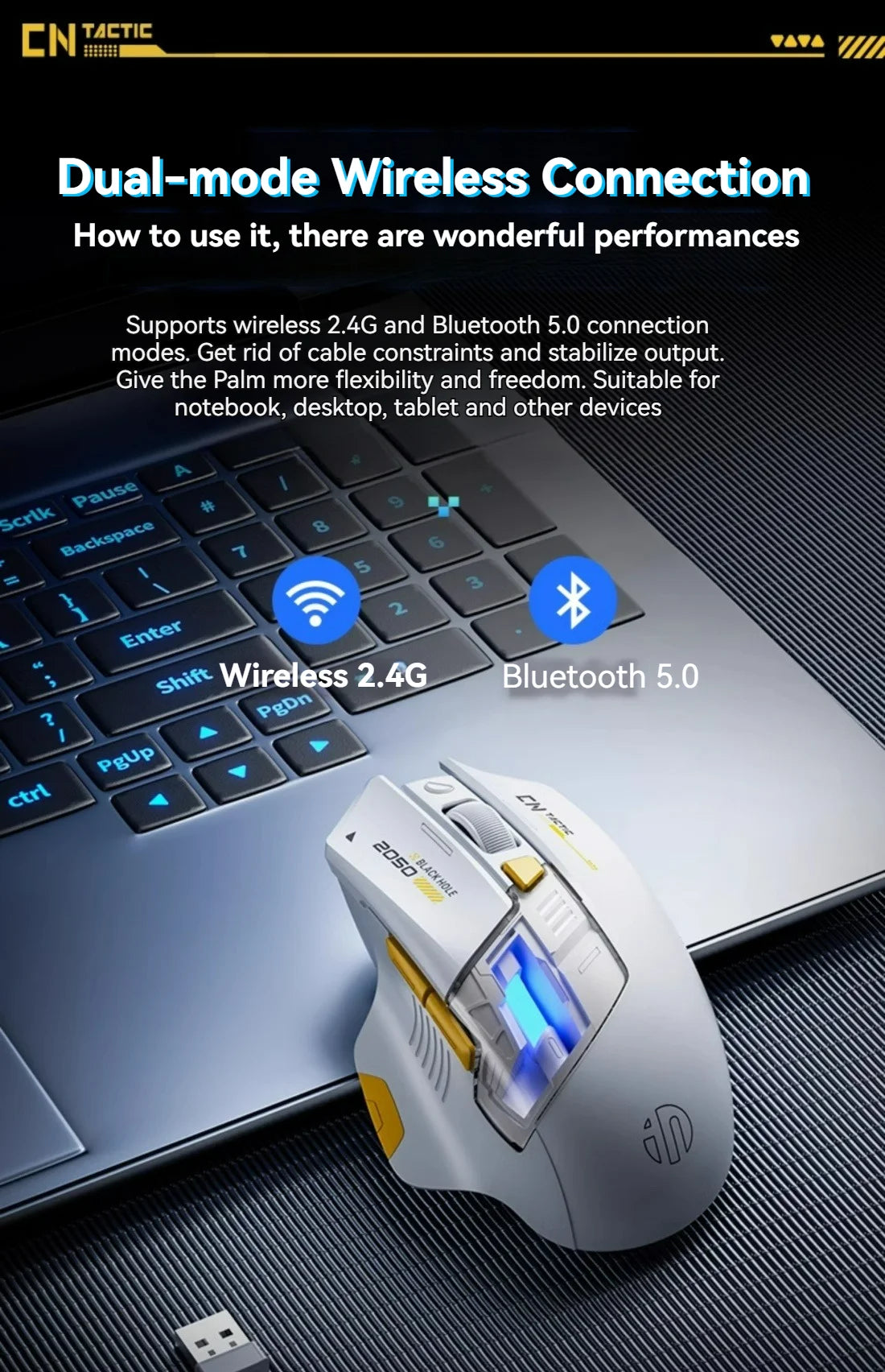 Inphic A9 Explorer V2 Three-mode Gaming Mouse Indicator DPI Adjustable Macro-driver Ergonomics 12000DPI 1000Hz rate of return