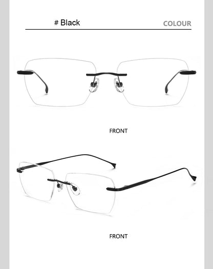 Men Pure Titanium Eyeglasses Frame Women Ultralight Rimless Glasses Blue Light Blocking Lens Prescription Myopia Reading Eyewear