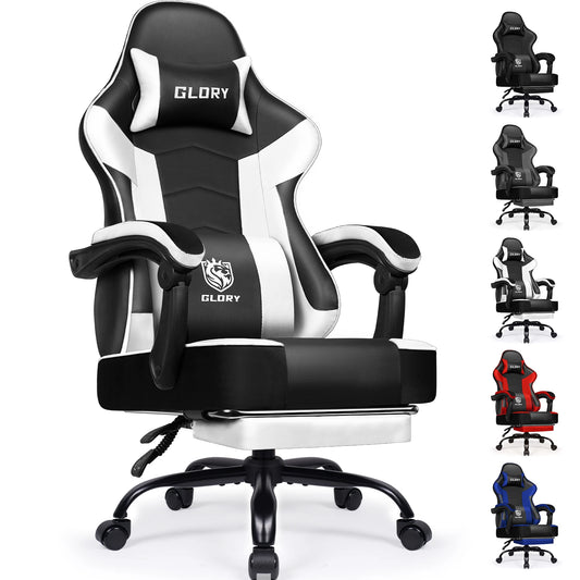 AUTHMIC Ergonomic Gaming Chair High Back Reclining Office Chair with Adjustable Lumbar Support, Headrest, Footrest & PC Gamer Seat