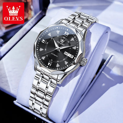 OLEVS 6727 Ladies Watch Automatic Mechanical Watch Stainless Steel Waterproof Calendar Week Watches For Women Luxury Elegant New
