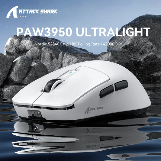 Attack Shark R6 Lightweight Wireless Gaming Mouse, PAW3950MAX Sensor, 8KHz Polling Rate, Tri-Mode Bluetooth Gaming Mouse for PC & Laptop