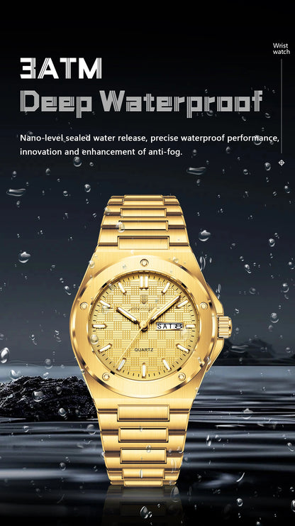 POEDAGAR Business Men Clock Date Week Stainless Steel Luxury Man Wristwatch Waterproof Luminous Sport Quartz Men's Watches Reloj