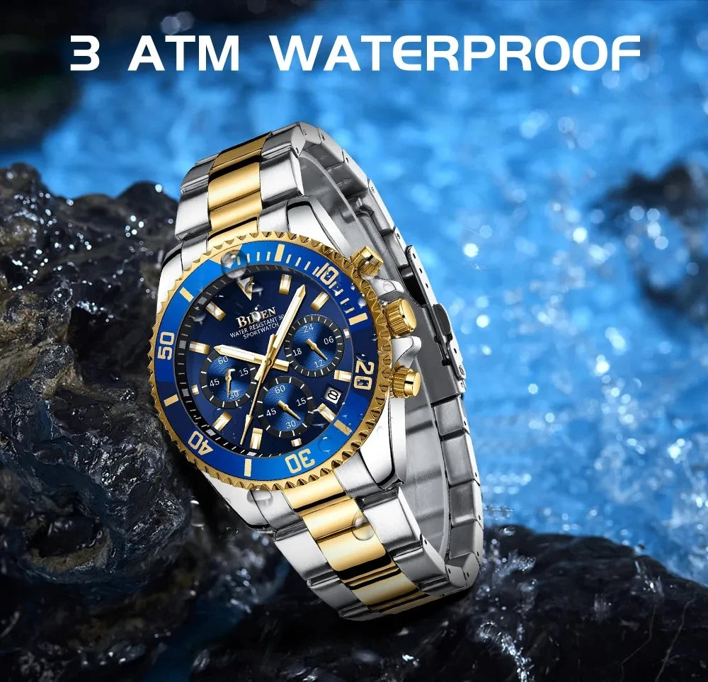 BIDEN Multi functional men's quartz watch luxury waterproof night light business style diving series casual fashion watch