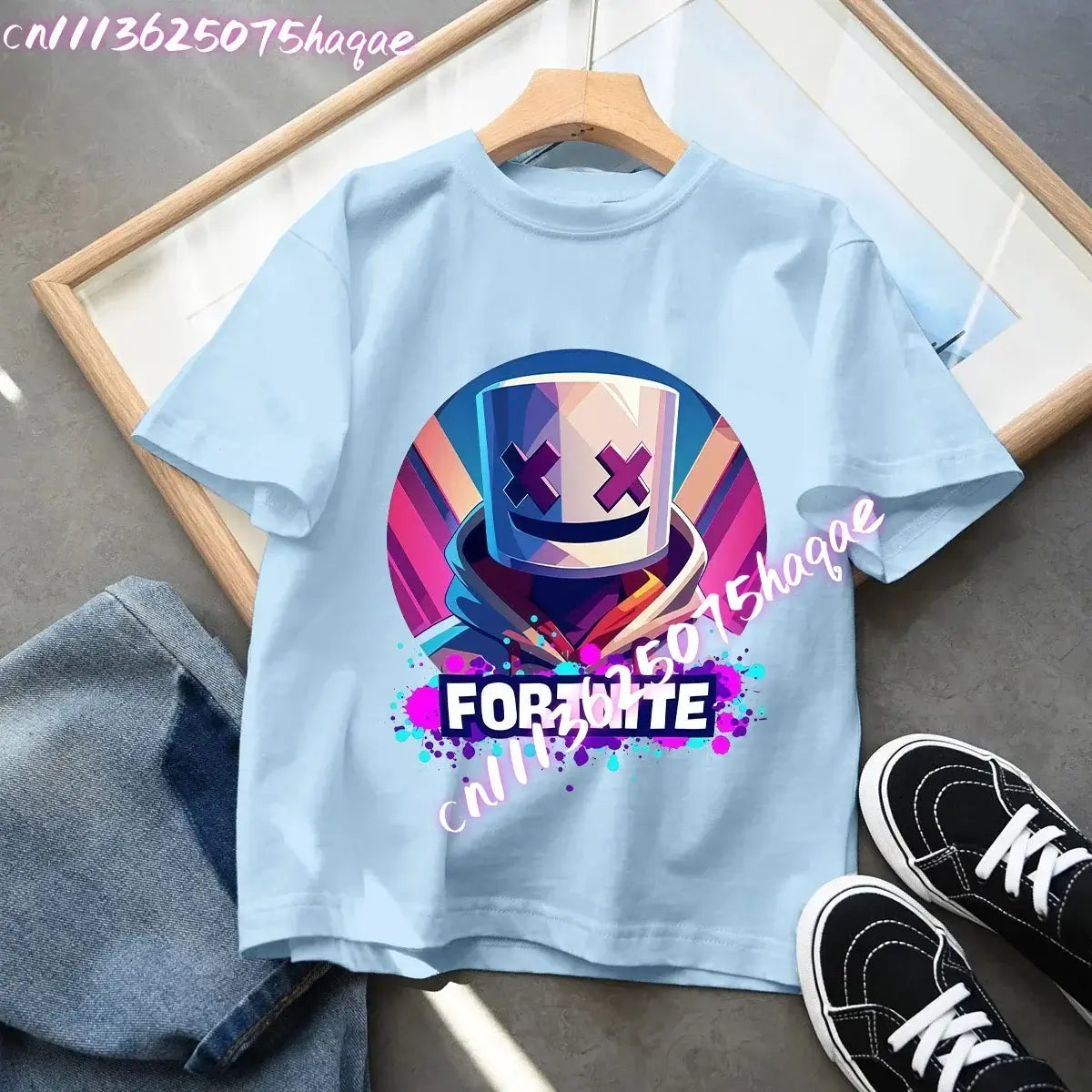 Fortnites Kids Blue Cotton T Shirt Fortress Night Baby Short Sleeve Tees Shirt Cartoon Boy Girl Summer Clothes Kawaii Tops Gift