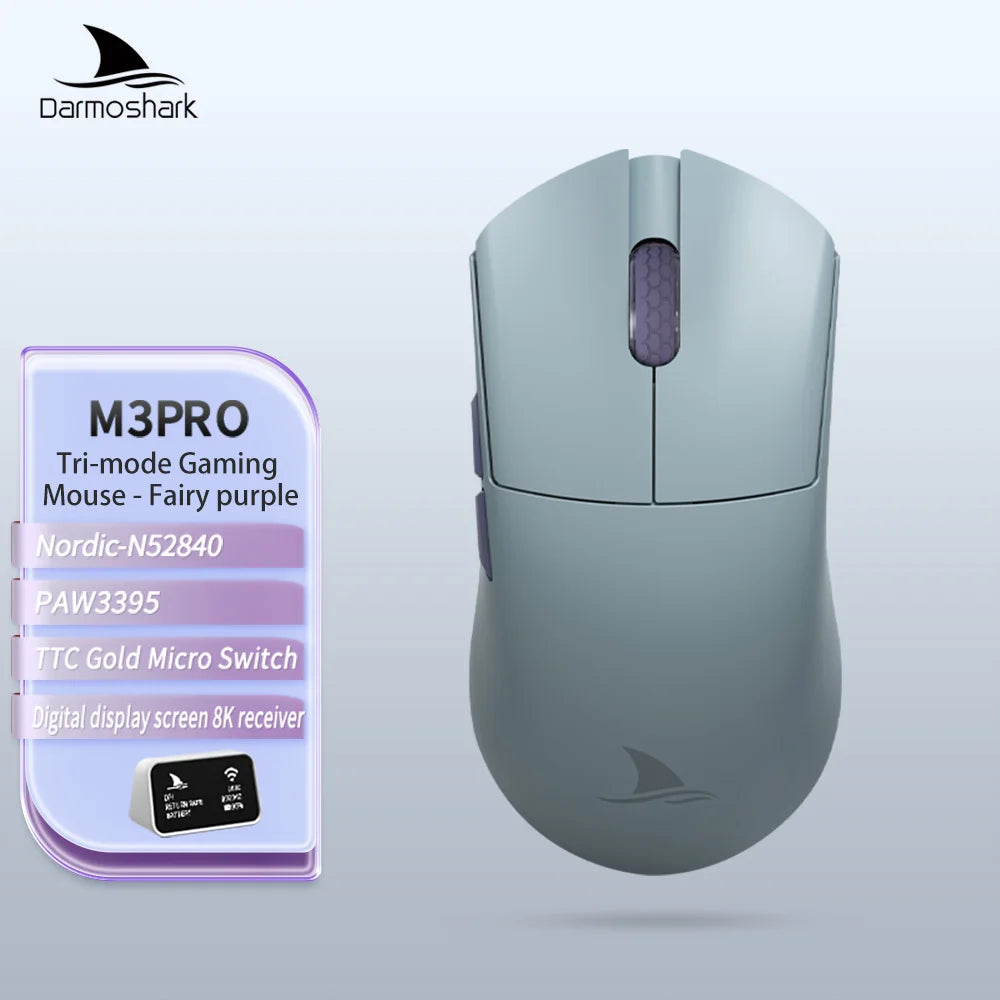 Darmoshark M3Pro Gaming Mouse 2.4G BT Wireless Tri-Mode PAW3395 Sensor N52840 26000DPI Big Hand Macro Driver Mouse For Gaming