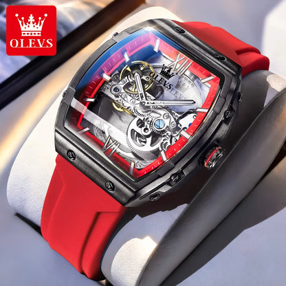 OLEVS 6779 fashion men's watches waterproof Transparent dial silicone tape mechanical watch for man Original brand wristwatch