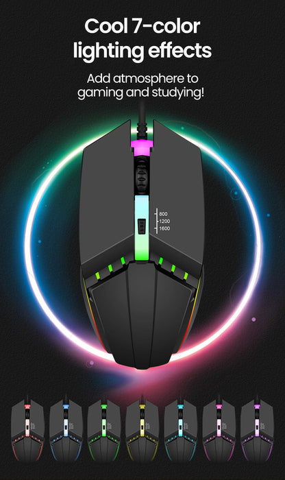 Ενσύρματο RGB Gaming Ποντίκι USB με Οπίσθιο Φωτισμό, Αθόρυβη Λειτουργία, LED Φωτισμό, 1600DPI, για Desktop PC, Notebook, Υπολογιστή, Σπίτι και Γραφείο