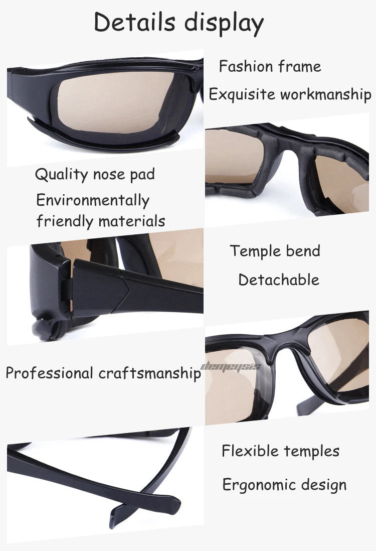 Polarized Tactical Glasses 4 Lens Kit Outdoor Hiking Cycling Fishing UV400 Sunglasses Hunting Shooting Airsoft Paintball Goggles