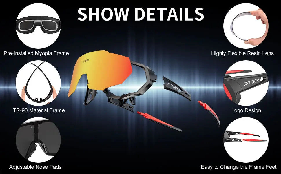X-TIGER Cycling Glasses Polarized Glasses Bike Eyewear Sports Men's Photochromic Sunglasses MTB Road Bicycle Goggles 3/5 Lens