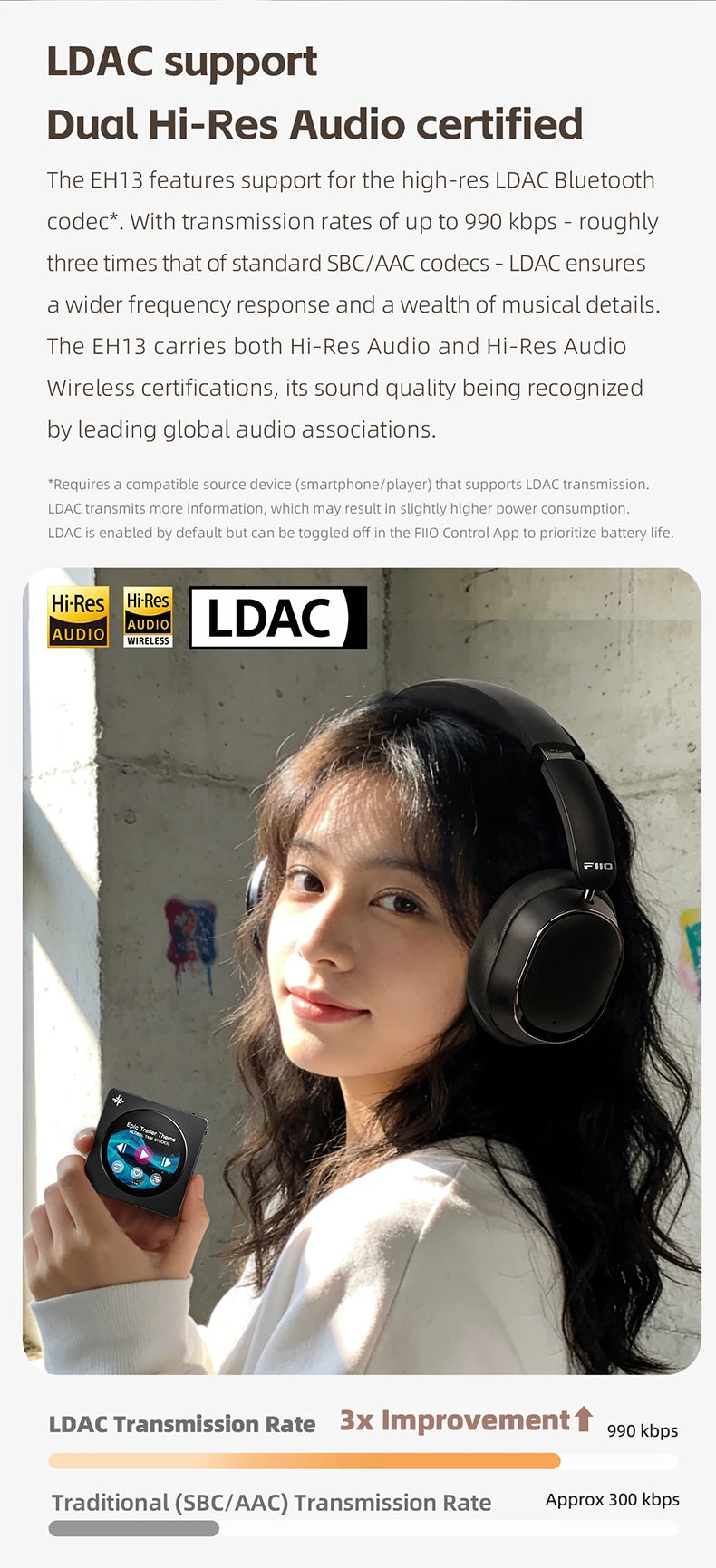 FiiO EH13 Wireless Noise Cancelling Headphones, Hybrid ANC Bluetooth Over-Ear Headphones, 45H Playtime, Headphones for Travel/Game
