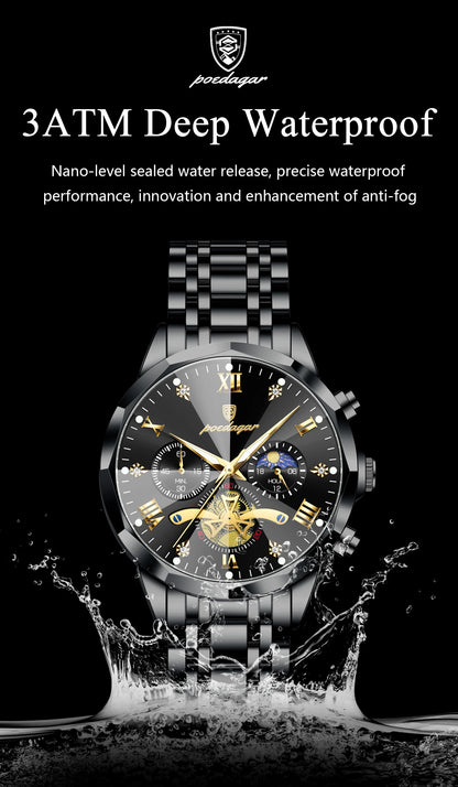 POEDAGAR Luxury Fashion Men Clock Waterproof Luminous Chronograph Male Watch Stainless Steel Quartz Business Men's Watches Reloj