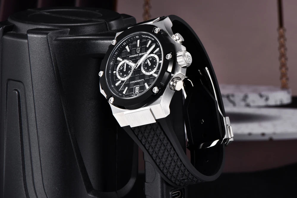 Quartzhorloges voor heren van PAGANI DESIGN – Luxe sportchronograaf, waterdicht, voorzien van lichtgevende wijzers en een saffierglas met antireflectiecoating