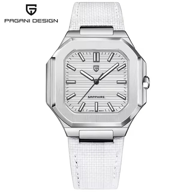 Nuovo orologio di lusso quadrato PAGANI DESIGN 2026 da uomo al quarzo, vetro zaffiro AR, movimento giapponese, luminoso, in acciaio 316L all steel