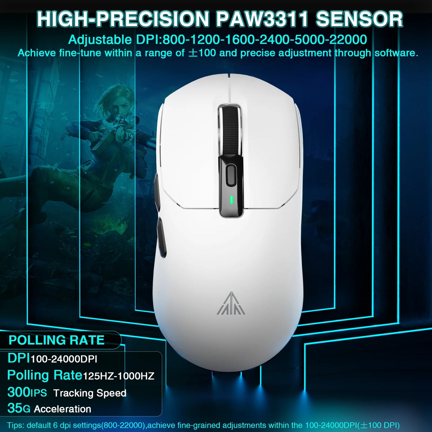 SOLAKAKA SM820 tri-mode draadloze muis met magnetisch oplaadstation, RGB, PAW3311, 24000DPI, draadloze macro-gamingmuis, ultralicht
