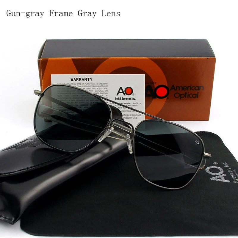 Pilot AO Sunglasses Men Top Quality American Army Military Mirror AGX Tempered Glass Lens Sun Glasses