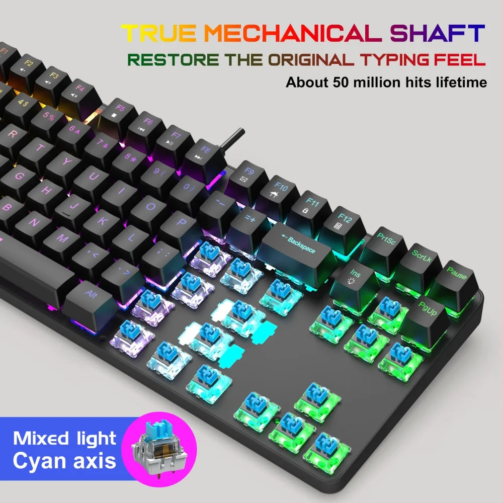 New Computer Keyboard Waterproof Portable Gaming Keyboard Backlit Ergonomics Colorful Keyboard Computer Accessories 87 Keys Usb