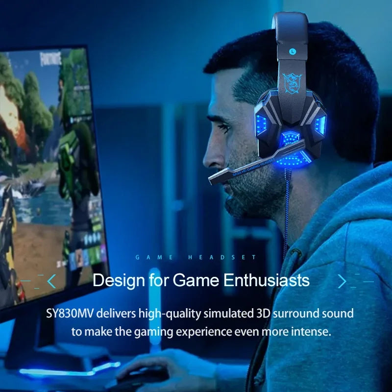Auriculares gaming HOMEFISH SY830MV RGB con micrófono – Auriculares gaming over-ear con cable para PC, PS5, Xbox y Nintendo Switch, auriculares esports ligeros con sonido envolvente 3D