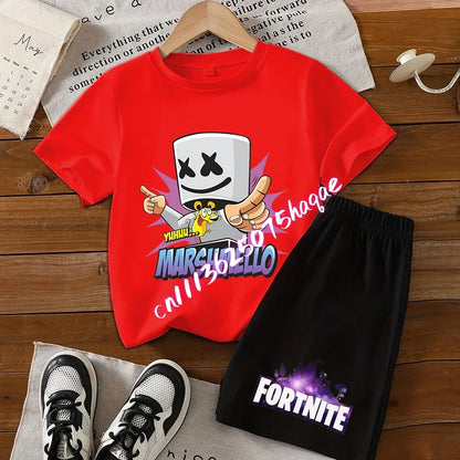 Fortnites Kids T Shirt Shorts Set Cartoon Figure Printed T Shirts Children Tops Summer Casual Sportswear Kids Boys Clothing
