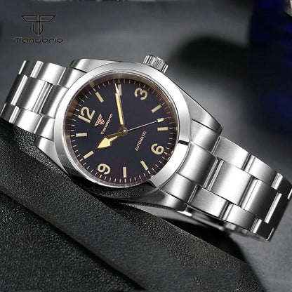 Tandorio Mechanical Automatic 36mm/39mm Explorer Style Watch Sapphire Glass Miyota8215 or PT5000 Men's Wristwatch Glide Clasp