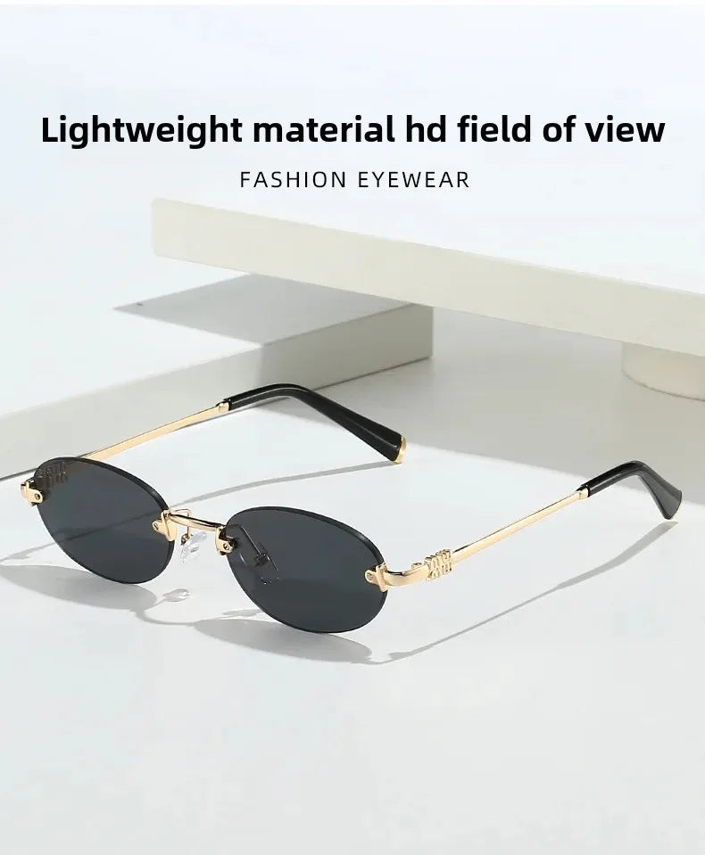 Frameless Ellipse Sunglasses, UV400 Protection Lightweight Design, Fashionable for Daily Wear & Outdoor