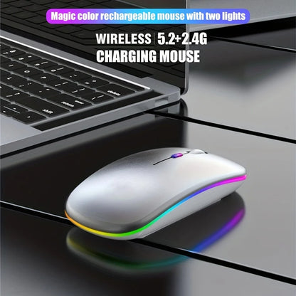 Wireless Mouse with Bluetooth and 2.4GHz Dual Modes Rechargeable RGB Ergonomic Silent Click for PC iPad Laptop Cell Phone TV