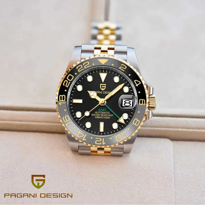 Pagani Design GMT mekanisk herreur – Luksusmodel med safirglas, rustfrit stålhus og keramisk ramme – Automatisk herreur, professionel stil
