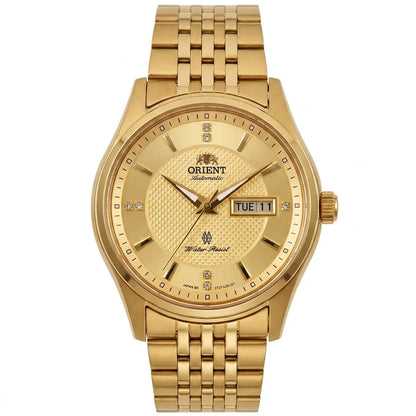 Relógio mecânico automático para homem da Orient, com calendário duplo (data e dia da semana), índices em cristal e bracelete em aço inoxidável – Relógio de pulso de estilo profissional