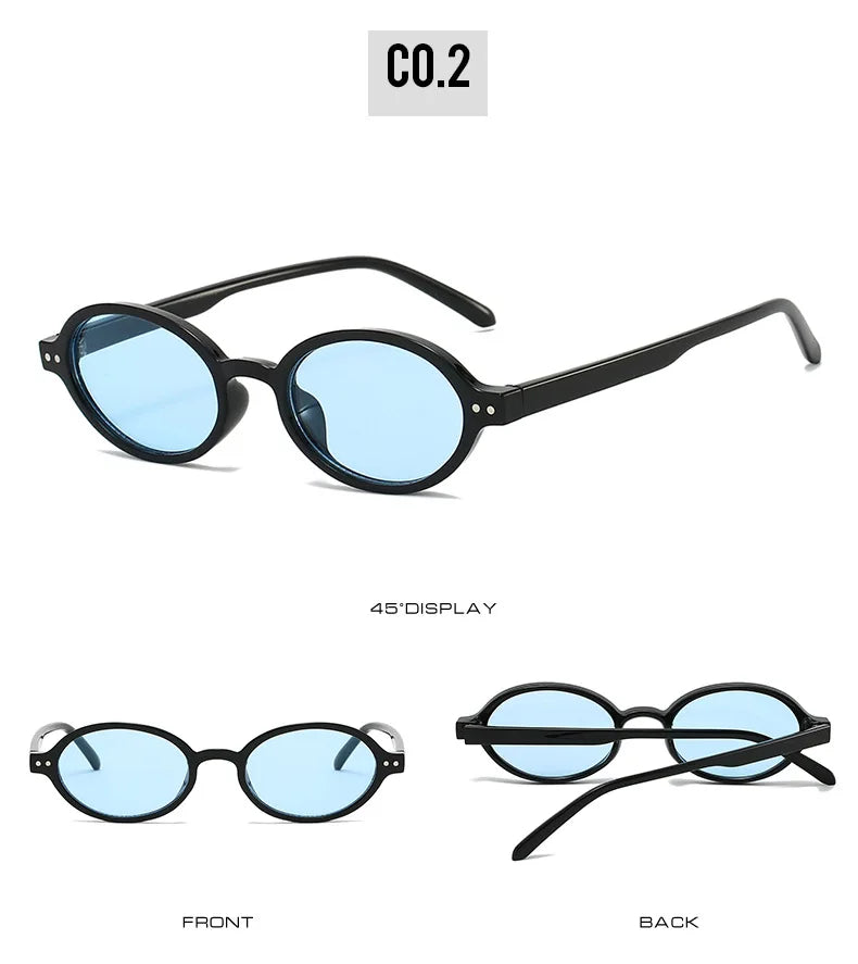 SO&EI Retro Small Oval Sunglasses Women Fashion Rivets Leopard Men Punk Shades UV400 Sun Glasses