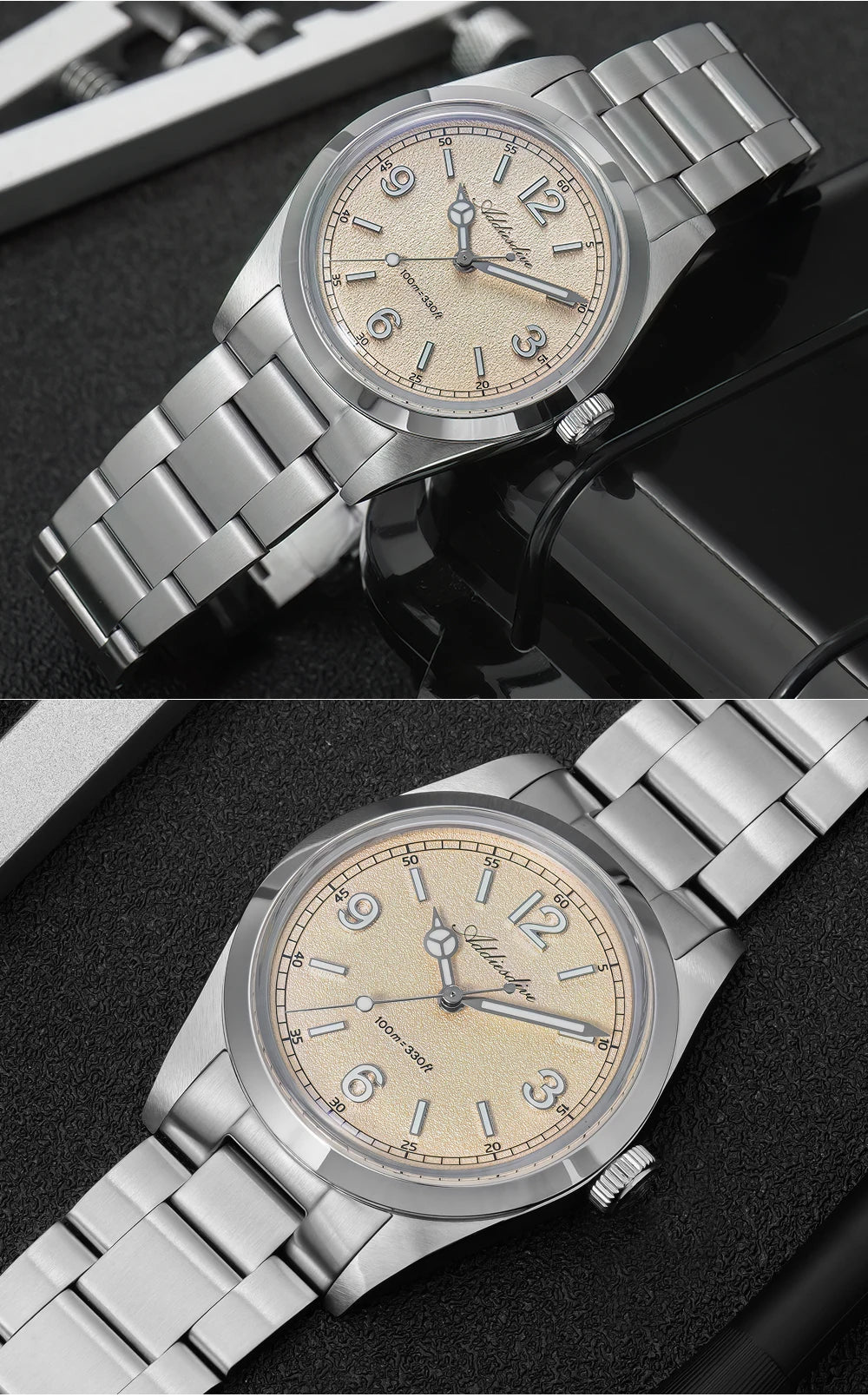 ADDIESDIVE 36mm Bestseller-Herrenuhr AD2518 mit gewölbtem Spiegelglas, 316L-Edelstahl, Herrenuhr, 100m wasserdichte Quarzuhr