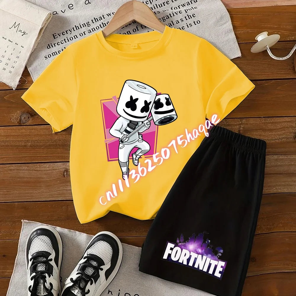 Fortnites Kids T Shirt Shorts Set Cartoon Figure Printed T Shirts Children Tops Summer Casual Sportswear Kids Boys Clothing