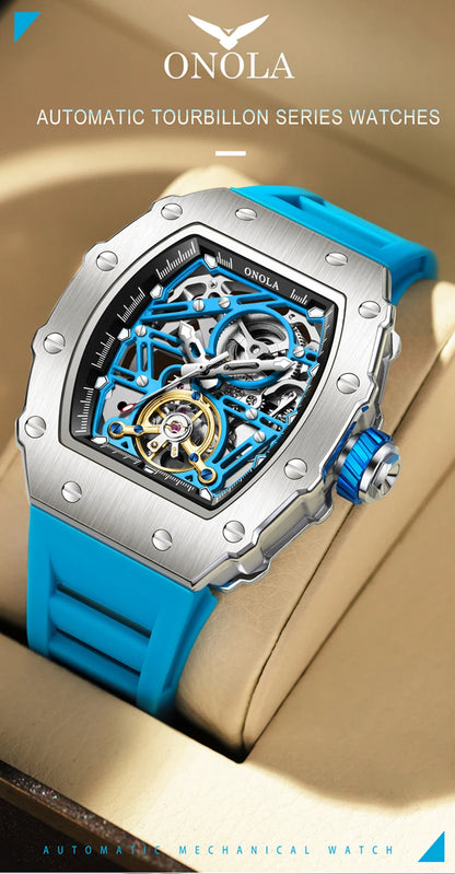 Fashion Luxury Men's Watch ONOLA Hollow Out Rudder Flywheel Fully Automatic Mechanical Waterproof Silicone Watches Clock