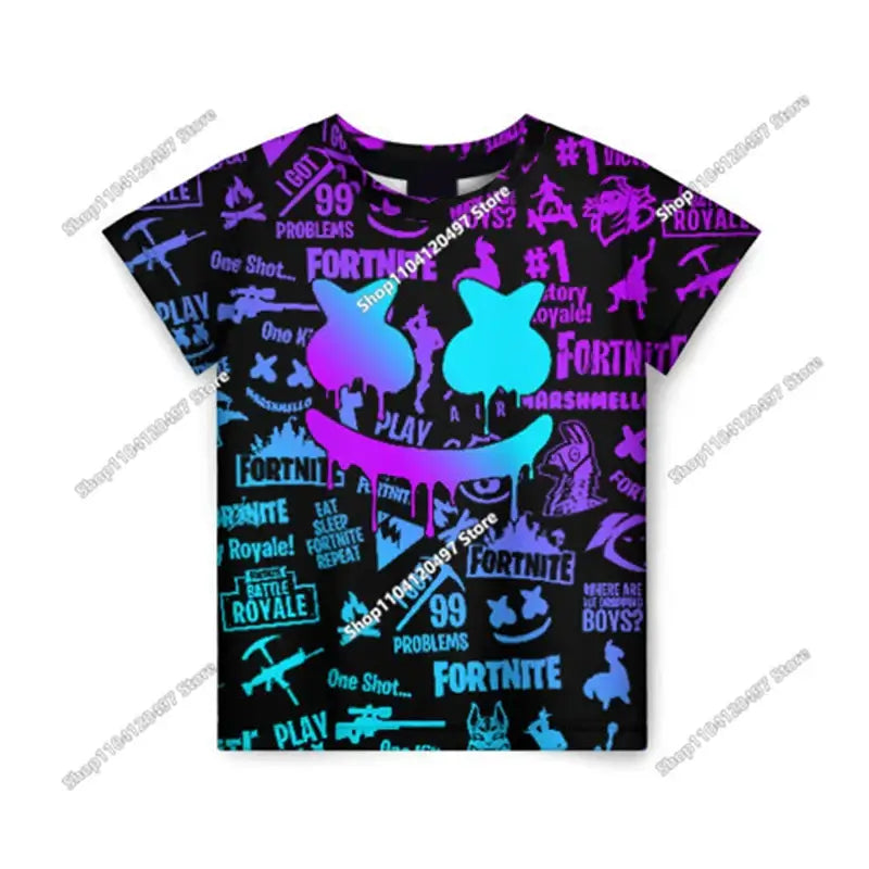 Anime Fortnite T-Shirts Girl Clothing T Shirt Boys White Cartoon Tees Baby Summer Shirts Cute Printed Tops Costume
