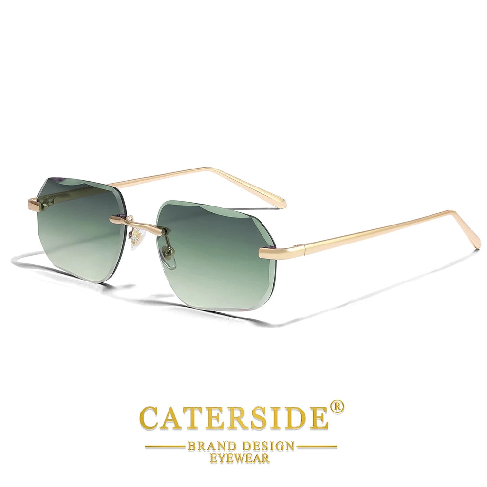CATERSIDE Fashion Frameless Men's Sunglasses with Design Sense Lenses Metal Temple Sunglasses Women's Party Travel Sunglasses
