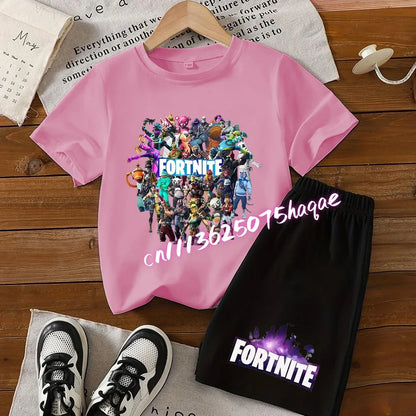 Hot Fortnites Kids T Shirt Shorts Set Cartoon Figure Printed T Shirts Children Tops Summer Casual Sportswear Kids Boys Clothing